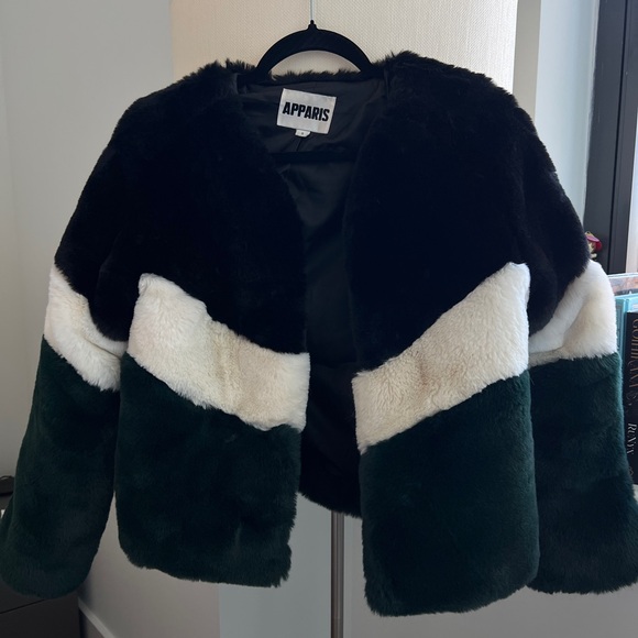 NWOT Apparis Brigitte color lock faux fur soft chic jacket S | black green white - Picture 5 of 6